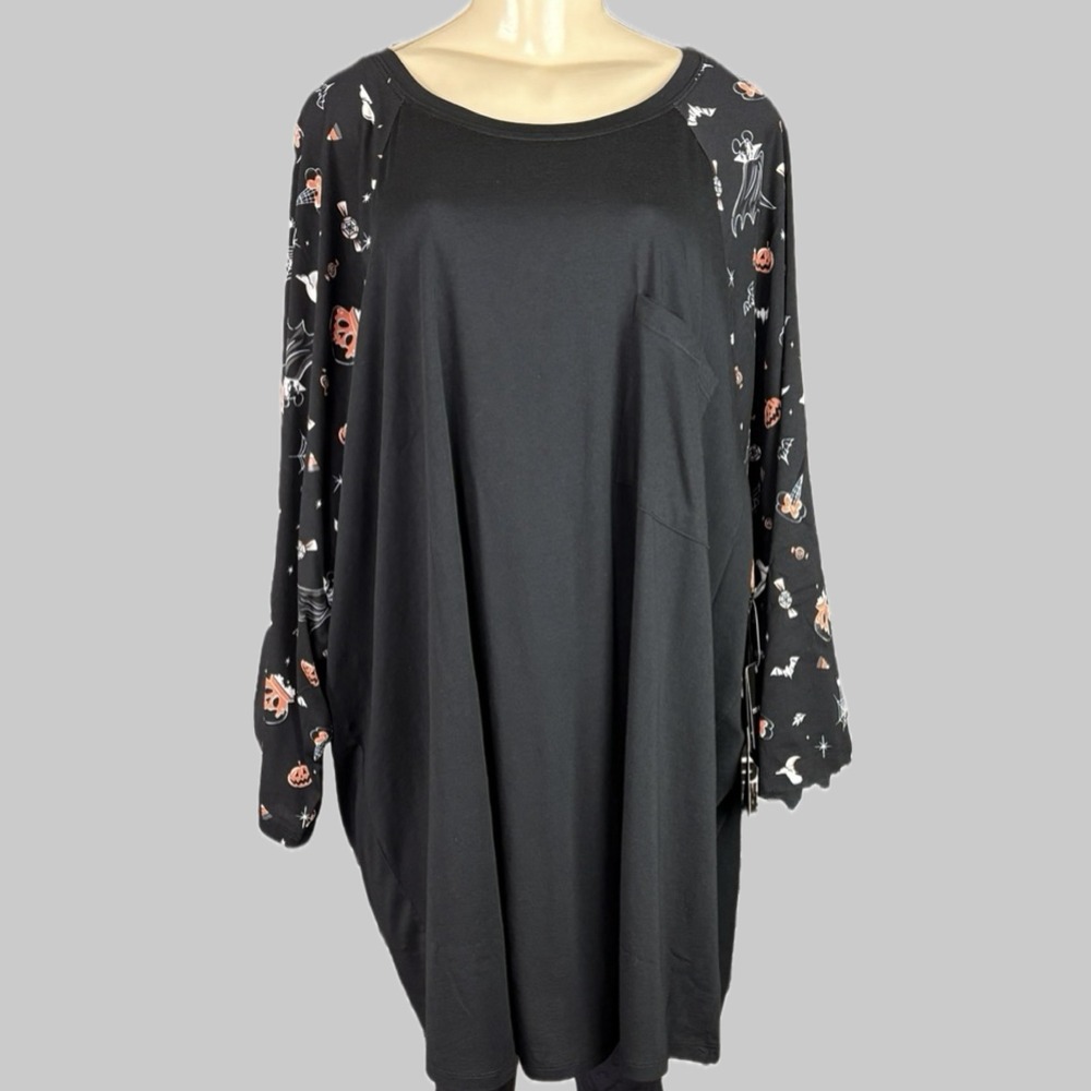 Disney 6X Black Mickey Mouse Halloween Motif Graphic Long Sleeve Pocket T-Shirt